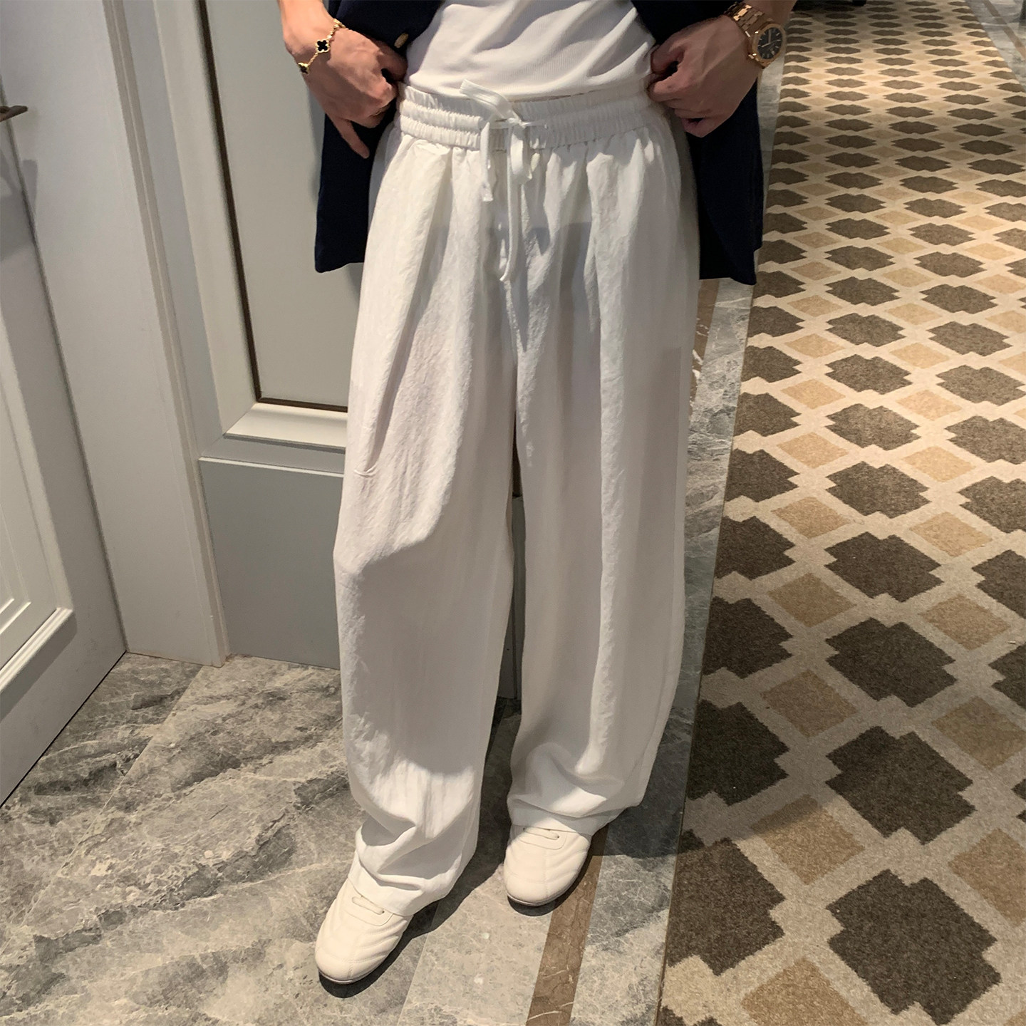 Hualun夏季薄款凉感莱赛尔裤子男松紧腰休闲裤cleanfit宽松阔脚裤