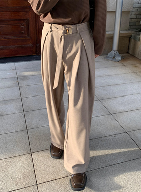 Hualun裤子直筒宽松休闲裤男生老钱风西裤男款纯色潮流百搭长裤