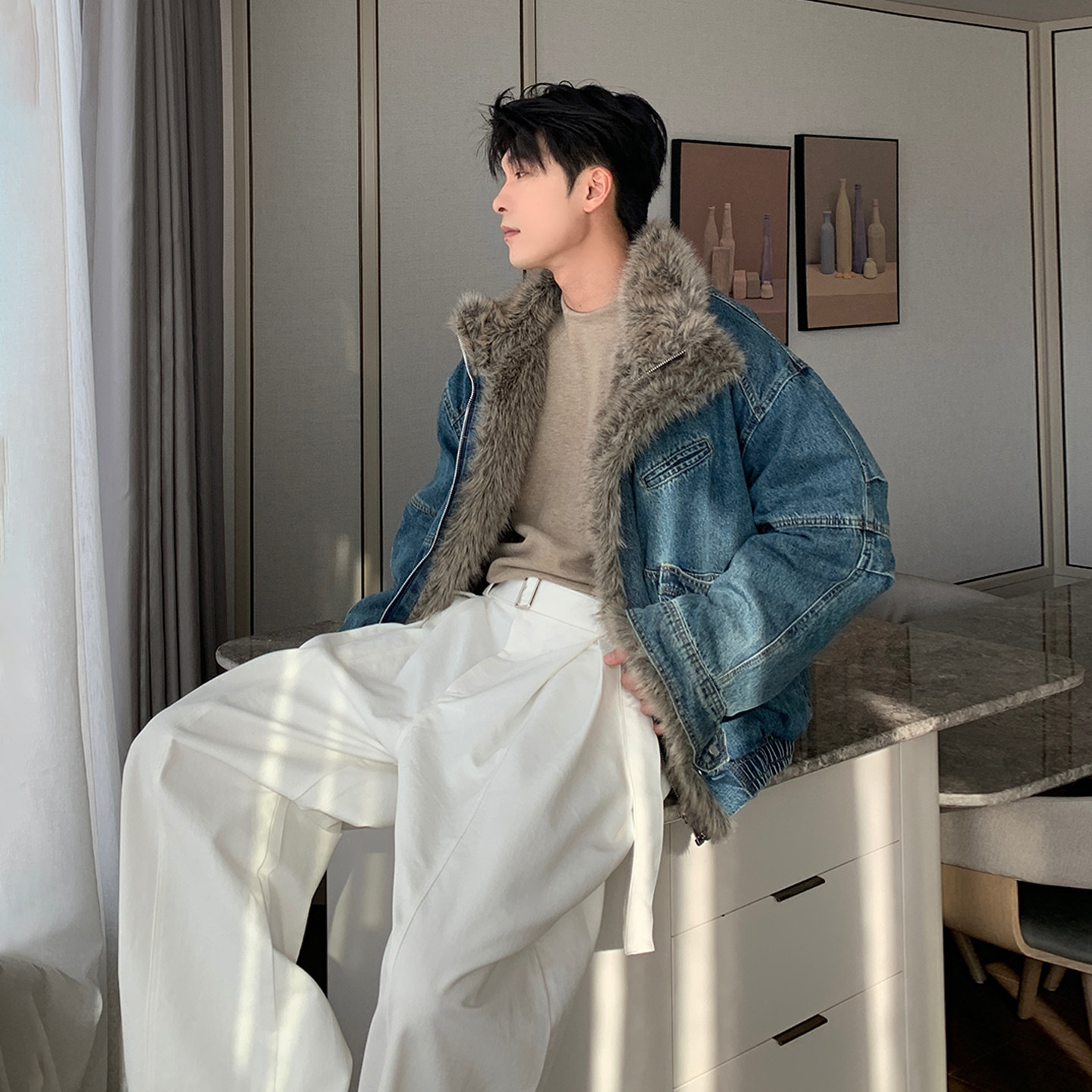 Hualun冬季座山雕毛领牛仔外套冬装棉袄痞帅风保暖宽松夹克棉服男,男装,棉衣,淘宝优惠券,粉丝福利购,淘宝优惠卷