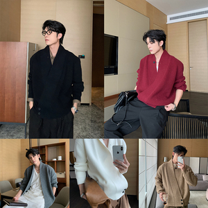 Hualun毛衣男款冬季宽松针织衫纯色潮牌开衫外套男北极绒休闲上衣