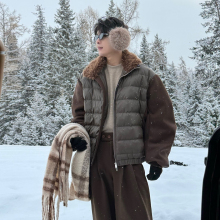 Hualun冬季拼料cleanfit短款毛领排骨羽绒服男生韩版加厚保暖外套