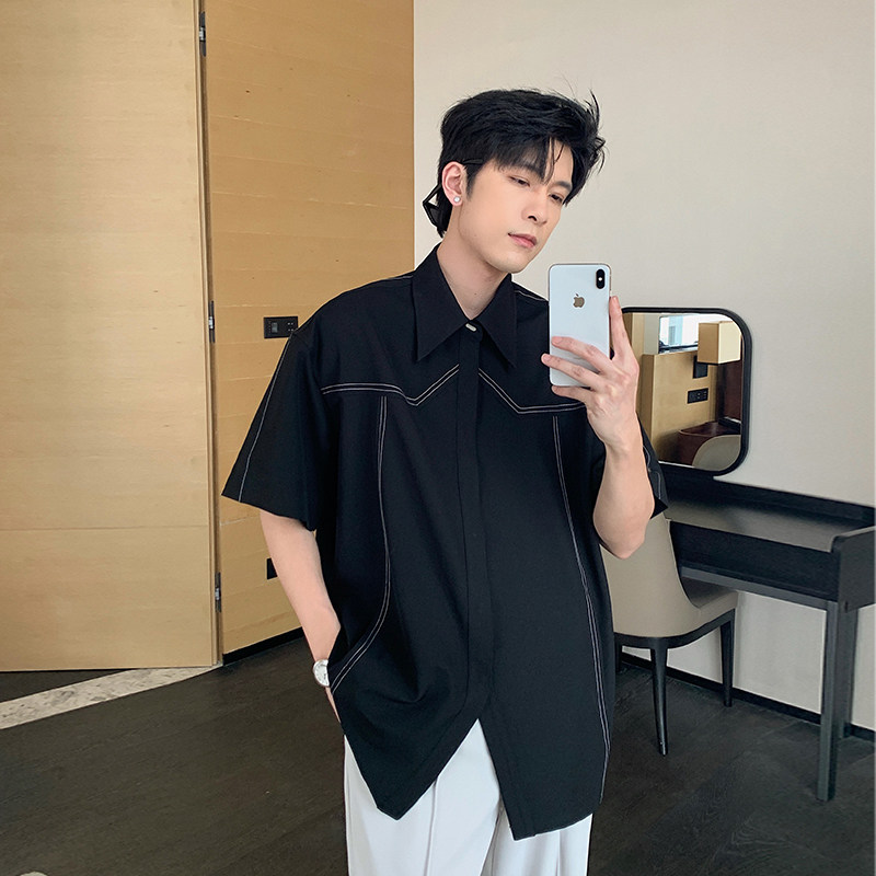 Hualun冰丝衬衫短袖男生夏季潮牌潮流高级感学生痞帅时尚新款衬衣,男装,衬衫,淘宝优惠券,粉丝福利购,淘宝优惠卷
