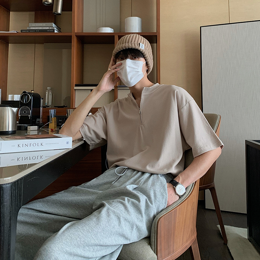 35月11-13日夏上新,Hualun夏季拉链t恤男短袖ins潮牌超火百搭上衣