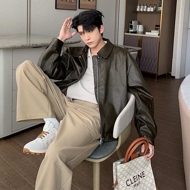 Hualun男士外套春秋季2024新款夹克男韩版痞帅PU皮衣男生宽松上衣