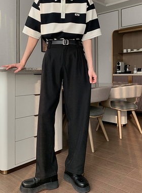 Hualun夏季冰丝凉感休闲裤直筒免烫宽松潮流黑色裤子男百搭西裤