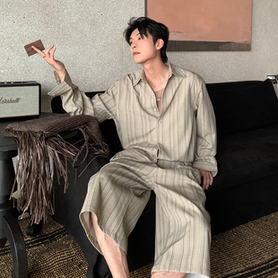 短裤 Hualun老钱风男装 衬衫 人夫感穿搭男生ootd一整套长袖 搭配 套装