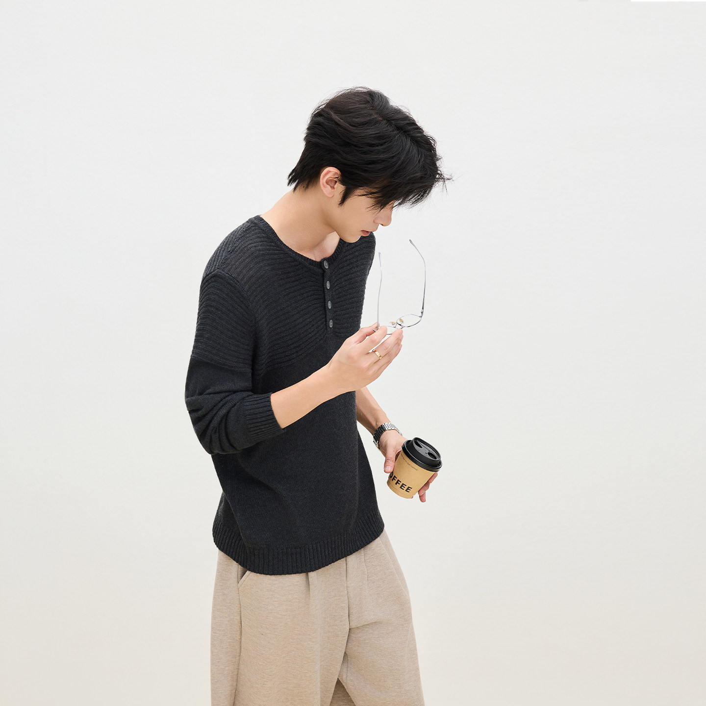 HLDS秋春含羊毛针织衫男打底半开衫2026新款毛衣男生韩版套头上衣