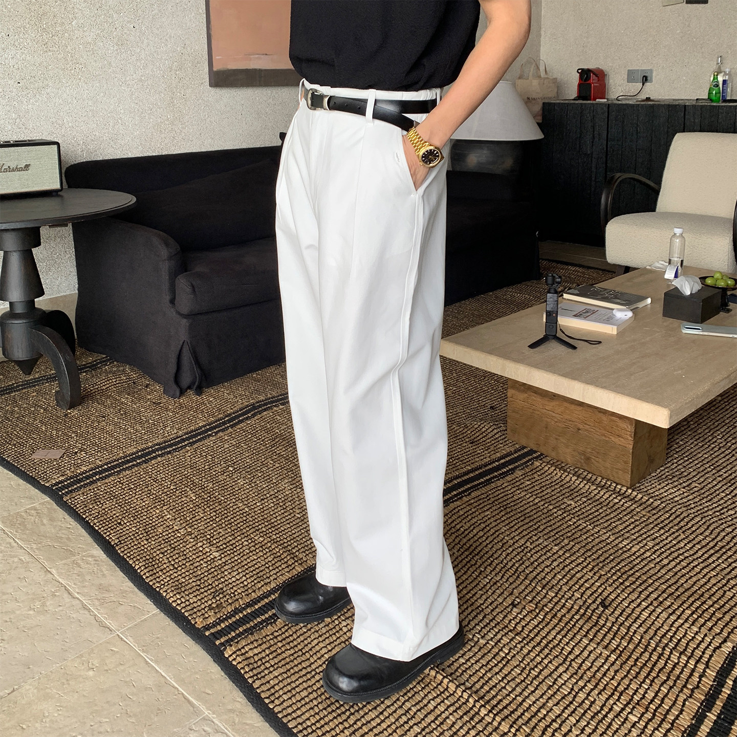 Hualun夏季白色天丝裤子男薄款休闲裤2026新款宽松直筒阔腿裤男款