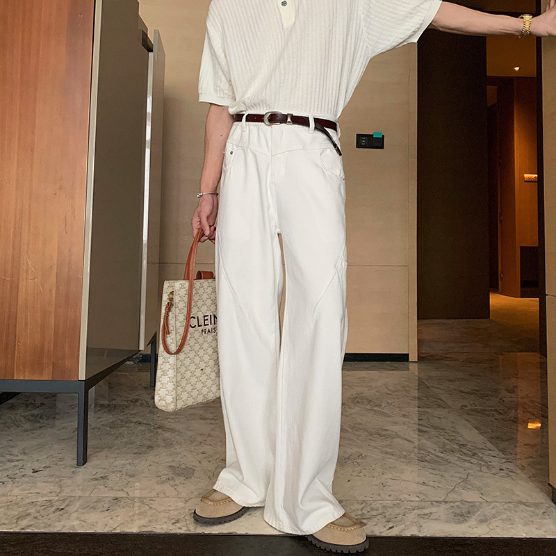 Hualun复古卡其色牛仔裤男