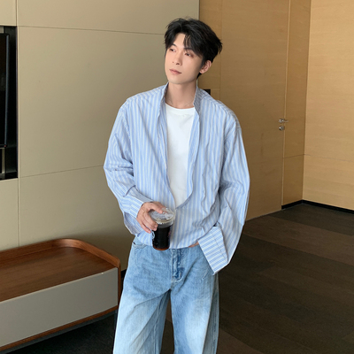 Hualun春秋条纹假两件衬衫男