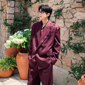 高级感痞帅套装 Hualun双排扣西服外套cleanfit廓形宽肩西装 男韩版