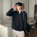 宽松羊驼毛上衣 男款 Hualun冬季 加厚格雷系毛衣男内搭polo领针织衫