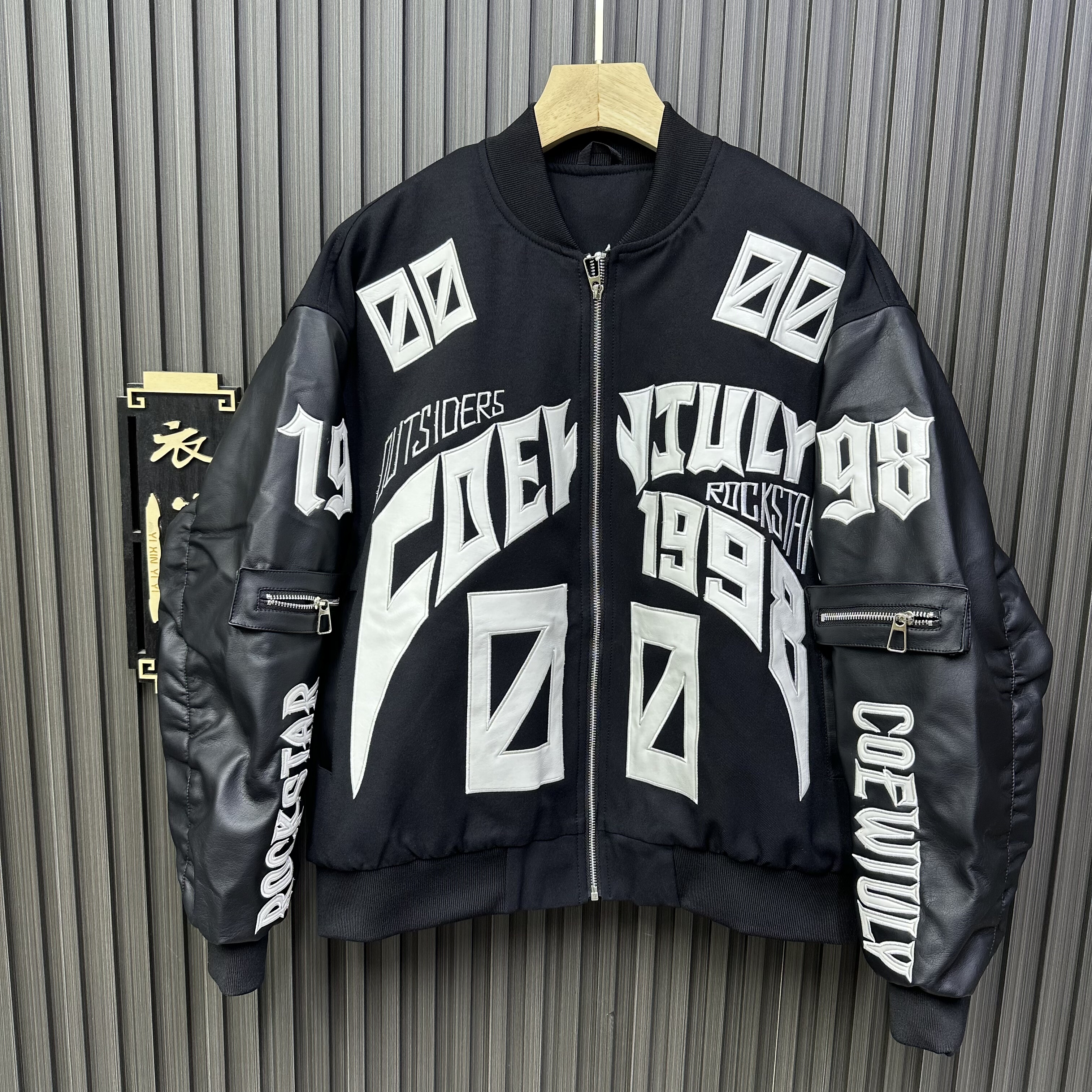 秋冬新款刺绣棒球服美式宽松皮U棉服男外套潮流痞帅字母贴标棉衣