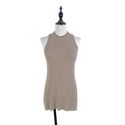 E3155春夏新款大码纯色立领无袖针织衫内搭外穿修身轻熟气质上衣