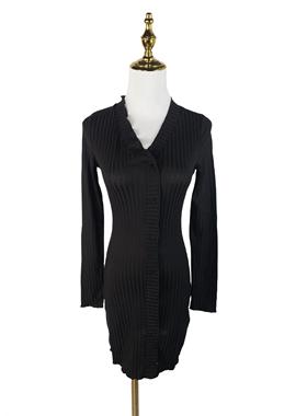 K2076春季新款V领装饰排扣短款女裙性感修身包臀长袖气质连衣裙