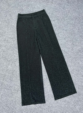 C3200外贸新款女装亮丝闪光松紧高腰长裤显瘦垂感休闲直筒裤