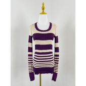 新款 针织衫 女装 显瘦条纹打底衫 E7016秋季 休闲圆领长袖 修身 时尚