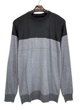 C6127冬季新款条纹拼接男士长袖针织衫圆领打底衫时尚休闲毛衣