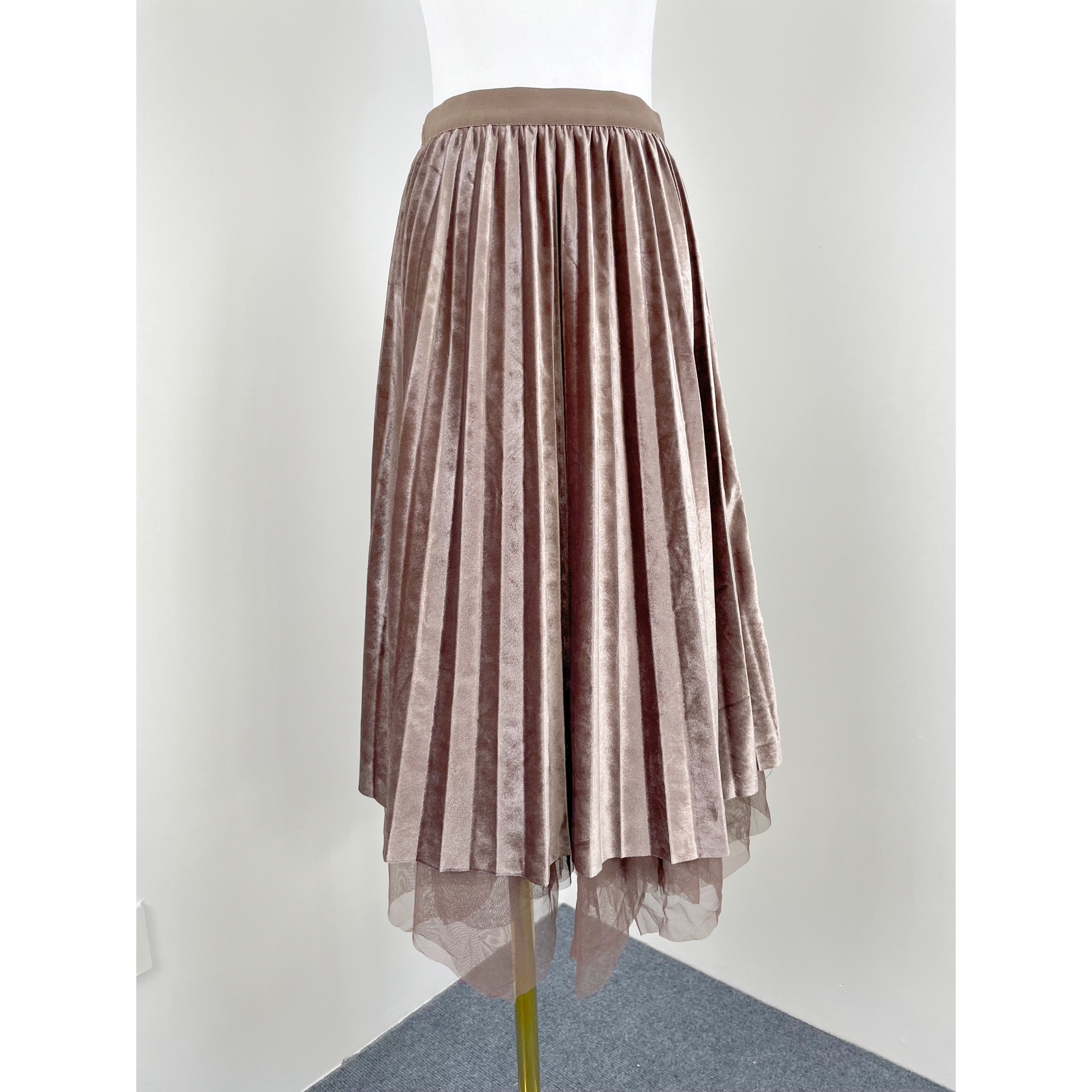 E7050正反双面穿高腰百搭中长裙2025秋季新款女时尚网纱A字半身裙