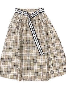 W02日单新款童装时尚格子半松紧腰休闲A字裙女童文艺范半身裙