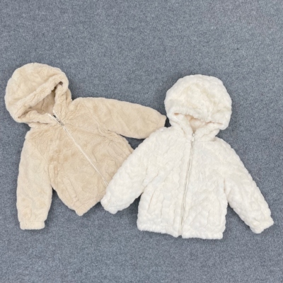 E7053秋冬新款童装连帽纯色毛绒外套宝宝外出仿皮草洋气拉链上衣