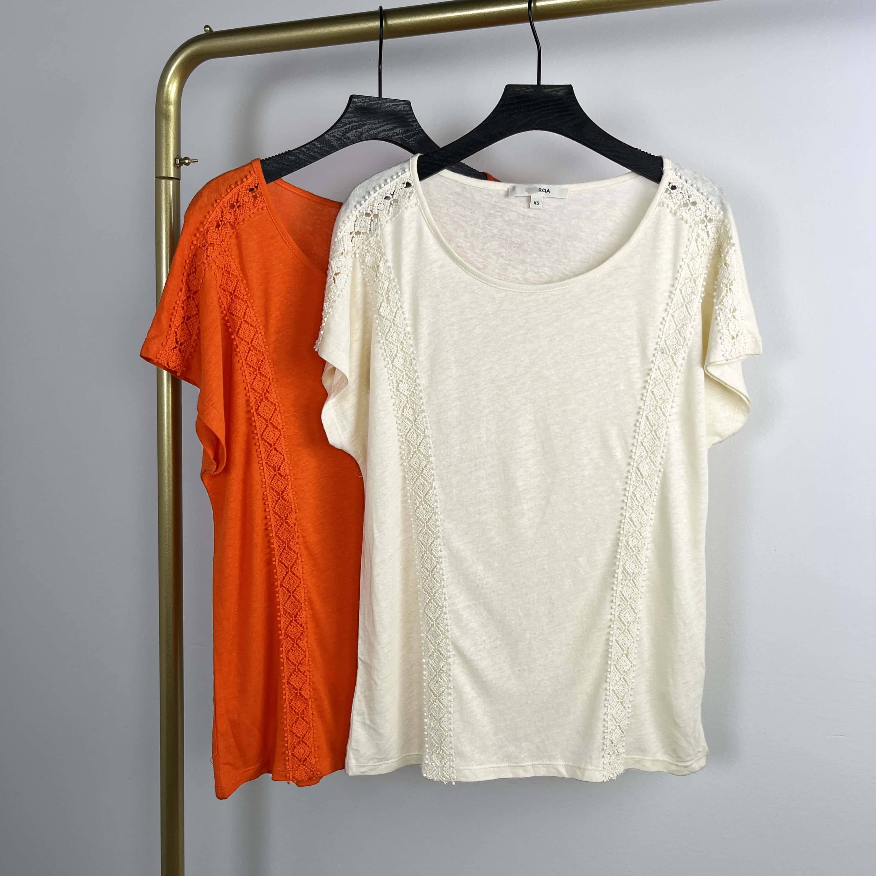 H2302夏季新款女装蕾丝花边装饰亚麻T恤薄款透气宽松时尚圆领上衣