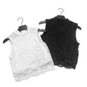 立领时尚 女装 无袖 露肚脐蕾丝衫 上衣背心 B8012夏季 短款 外贸新款