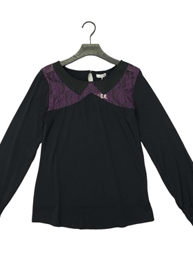 H1036春季新款女装蕾丝拼接圆领显瘦打底衫舒适亲肤人棉长袖上衣