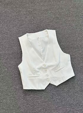 E7135春夏季新款白色短款V领马甲气质通勤外搭无袖背心