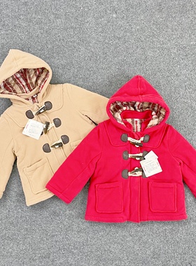 B2168日单新款童装仿牛角扣连帽棉服外套夹棉保暖宝宝冬季棉衣