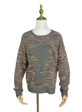 K2051日单新款圆领宽松混色时尚女装上衣休闲套头减龄长袖毛衣