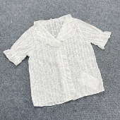 女装 花边娃娃领短袖 衬衫 J2052外贸新款 减龄提花上衣轻薄套头小衫