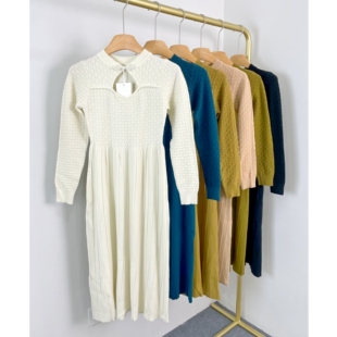 国风毛衣裙 收腰中长款 K5004温婉气质针织盘扣连衣裙2025新款 女装