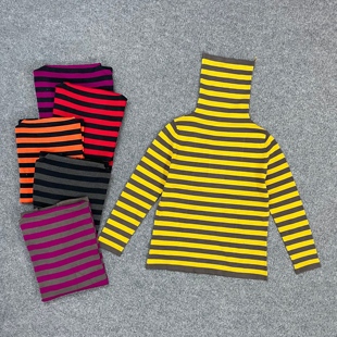 撞色条纹高领针织衫 女装 修身 显瘦弹力长袖 E5013秋季 打底衫 新款