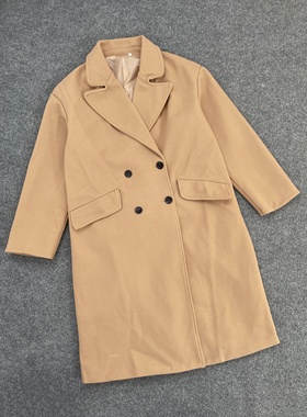 C6171气质翻领宽松毛呢大衣2025秋冬新款女装双排扣长款呢子外套