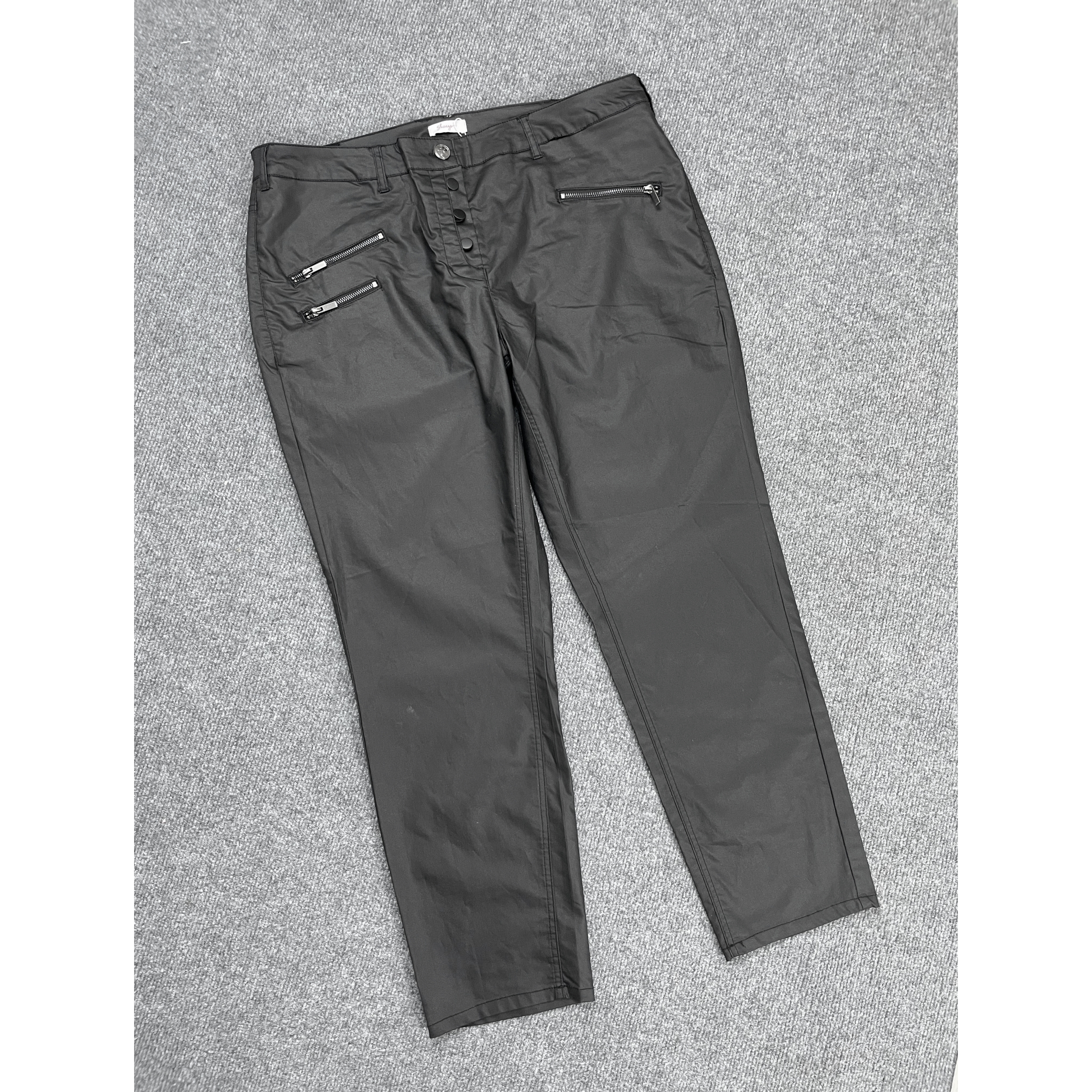 E5010欧美单新款女装高腰涂层长裤胖MM拉链口袋春秋款小众休闲裤