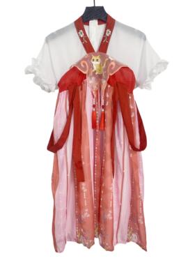 T09夏季新款儿童复古猫咪刺绣汉服洋气国风女童连衣裙演出舞蹈服