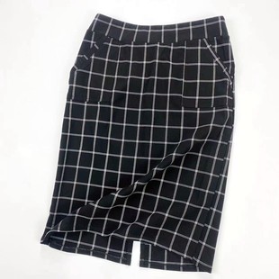新款 女装 格子直筒裙斜插袋包臀裙后开叉休闲半身裙 1夏季 A0021