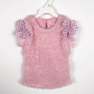 百搭侧边袋羽毛绒女童上衣 时尚 C0068新款 儿童圆领套头拼接袖