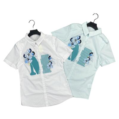 C7057夏季新款印花女装短袖衬衫棉质舒适单排扣学生休闲衬衣