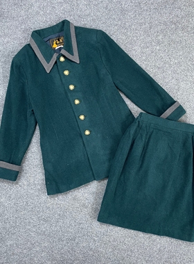 K6011秋冬新款撞色翻领修身上衣+包臀半身裙女套装通勤毛呢两件套