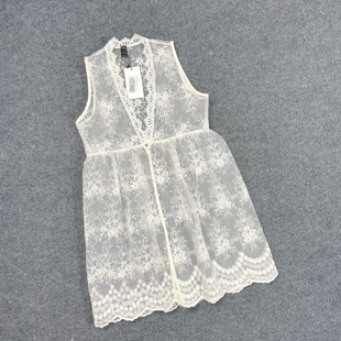 纱裙 森系V领刺绣欧根纱背心裙高腰外搭中长款 K5001外贸新款 女装