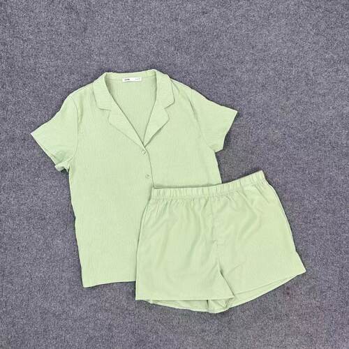 C7177新款夏季轻薄肌理感家居服简约纯色慵懒风舒适女生睡衣套装