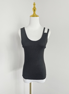 J3002时尚不对称修身针织小吊带2025夏新款纯色别致女士休闲背心