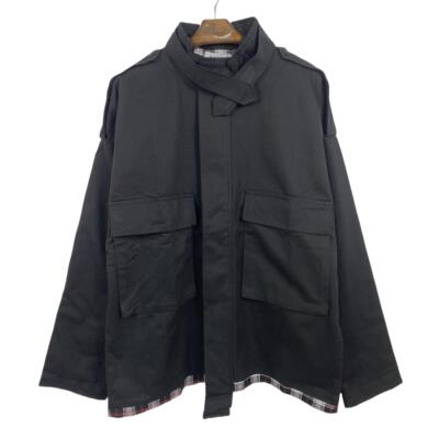 A4002外贸新款女装bf风复古工装外套格子拼接中长款学生休闲风衣