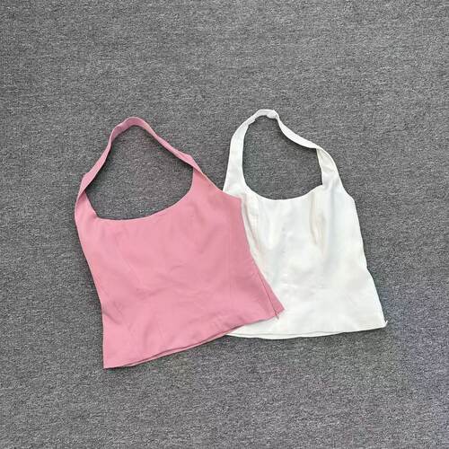 E7138夏季新款挂脖吊带女纯欲风修身显瘦短款辣妹上衣