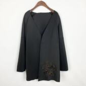 女装 塌肩刺绣花朵拼接式 一粒扣长款 B0008新款 时尚 外套