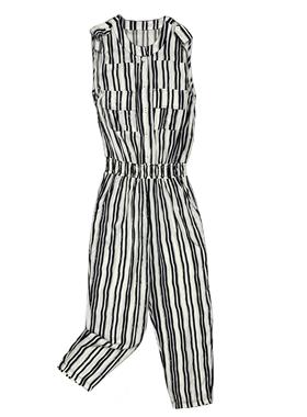 H1012夏新款圆领松紧腰竖条纹韩版女装时尚显瘦连体裤休闲连衣裤