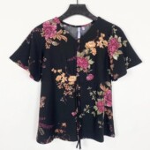 新款 女装 V领韩版 C0022夏季 短袖 上衣透气印花气质系带百搭显瘦T恤