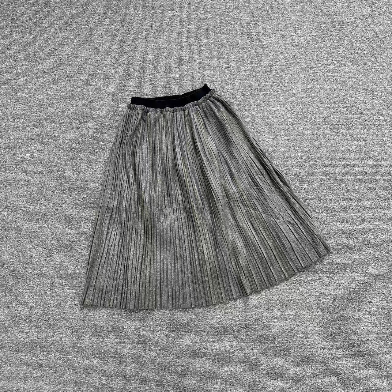 B3232春秋麻灰色童装细褶百褶半身裙女松紧腰中长款垂感褶皱A字裙